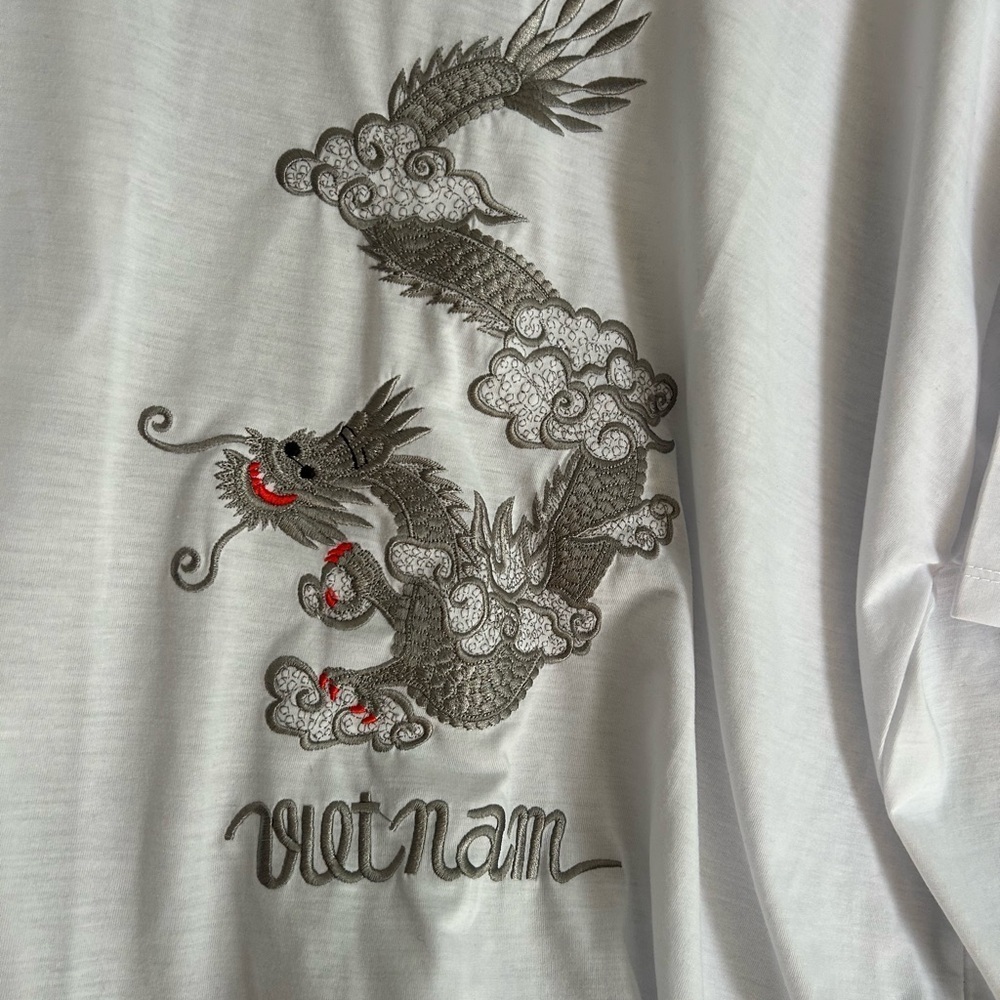 Vietnam Dragon Embroidered T-Shirt White Cotton Graphic Tee Men’s 3XL Travel - Picture 4 of 11
